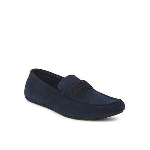 Calvin Klein Mens Navy Suede Loafers With Logo Strap & Rubber Sole